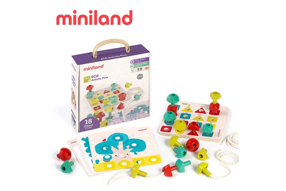 miniland ECO幾何形數色＆穿繩組18入