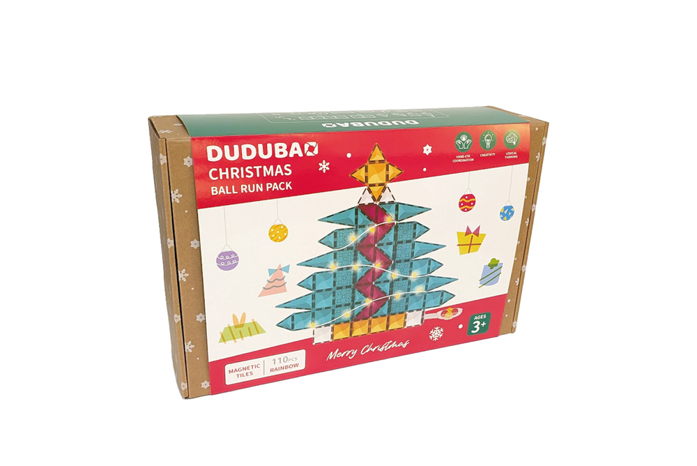 DUDUBAO五感繪本磁力片-閃亮聖誕球道組(110片)